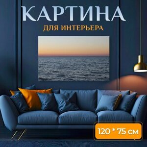 Картина на холсте "Вечер, заход солнца, зеленая бухта" на подрамнике 120х75 см. для интерьера