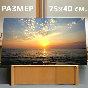 Картина на холсте "Закат, море, солнце" на подрамнике 75х40 см. для интерьера