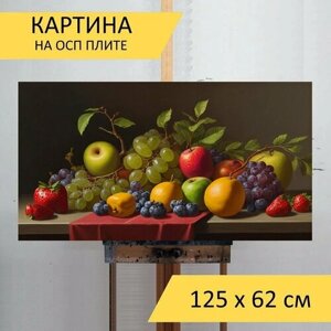Картина на ОСП "Название натюрморт с фруктами, " 125x62 см. для интерьера на стену
