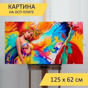 Картина на ОСП "С обнаженной девушкой, " 125x62 см. для интерьера на стену