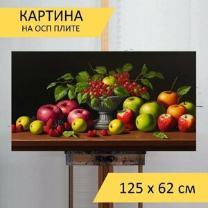 Картина на ОСП "Урок натюрморт с фруктами, " 125x62 см. для интерьера на стену