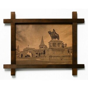 Картина Рыбацкий бастион, Венгрия, гравировка на натуральной коже, интерьерная для украшения и декора на стену в деревянной раме, подарок, BoomGift