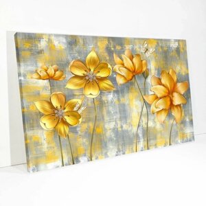 Картина Золотые Цветы бабочки на холсте 40х60см