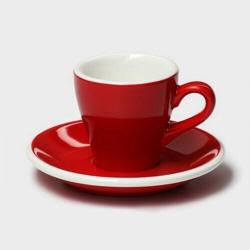 Кофейная пара фарфоровая Magistro Coffee time, 2 предмета: чашка 80 мл, блюдце d=12,5 см, цвет красный