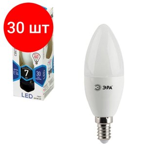Комплект 30 шт, Лампа светодиодная ЭРА, 7 (60) Вт, цоколь E14, "свеча", холодный белый свет, 30000 ч, LED smdB35-7w-840-E14