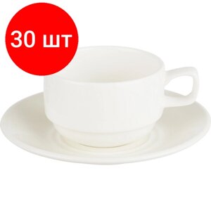 Комплект 30 штук, Чайная пара , Wilmax белая, фарфор, чашка 220 мл, блюдце d-14 см. WL-993008