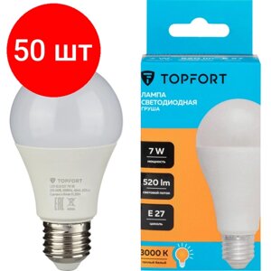 Комплект 50 штук, Лампа светодиодная Topfort E27 7W 3000K груша