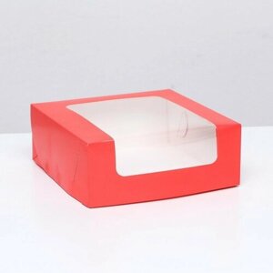 Кондитерская упаковка с окном, красная, 18 х 18 х 7 см