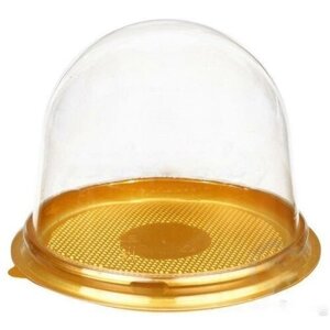 Контейнер для пирожного: золотое дно, прозрачная крышка. 65 шт.
