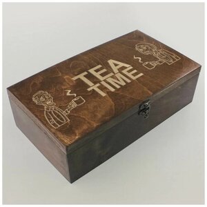 Коробка для чайных пакетиков Чайница из дерева, 8 отделений с узором офис, работа, зомби, tea time, время чая - 173"