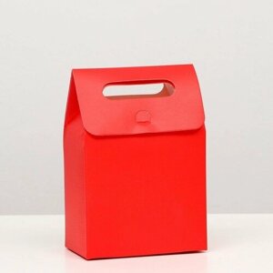 Коробка-пакет с ручкой, красная, 19 х 14 х 8 см (5шт.)