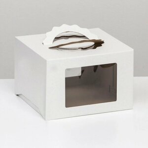 Коробка под торт 3 окна, с ручками, белая, 30 х 30 х 20 см 5 шт