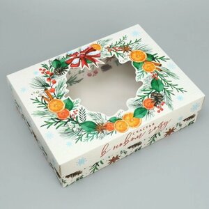 Коробка подарочная «Счастья в новом году», венок, 32 24 9 см