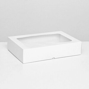 Коробка складная, крышка-дно, с окном, белый, 30 х 20 х 6,5 см,5 шт)