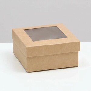 Коробка складная, крышка-дно, с окном, крафт, 10 х 10 х 5 см (5 шт.)