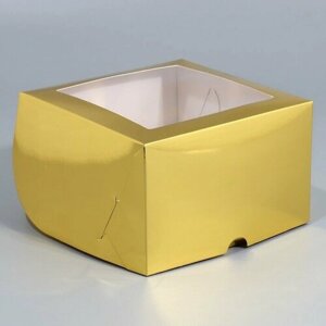 Коробка складная на 4 капкейков с окном "Золотисная" 16*16*10 см