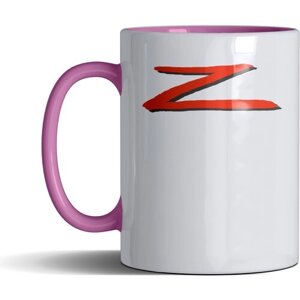 Кружка Россия с принтом, надпись, арт "Z", цвет розовый, подарочная, 300 мл