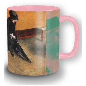 Кружка розовая искусство картины Эдгар Дега балерина и женщина с зонтом - 3435