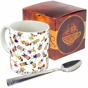 Кружка с ложкой в подарочной коробке "Ля-ля-ля", классическая, для чая и кофе, керамика, 330 мл