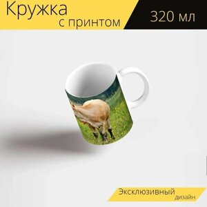 Кружка с рисунком, принтом "Корова, крупный рогатый скот, животное" 320 мл.