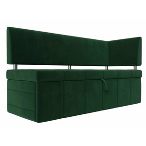 Кухонный прямой диван Стоун с углом правый, Велюр зеленый