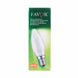 Лампа накаливания Favor, E14, 40 Вт, свечка, матовая