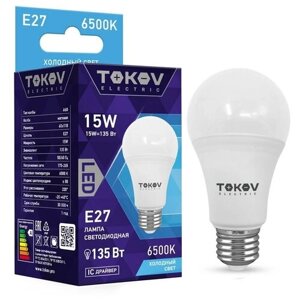 Лампа светодиодная 15вт а60 6500к е27 176-264в | код. TKE-A60-E27-15-6.5K | TOKOV electric (35шт. в упак.)