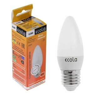 Лампа светодиодная Ecola "свеча", E27, C37, 6 Вт, 4000 K, 101x37 мм, дневной белый 1201862