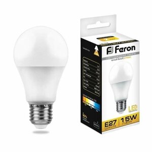 Лампа светодиодная FERON LB-94, A60, E27, 15 вт, 230 в, 2700 к, 1300 лм, 220°115 х 60 мм