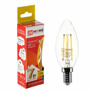 Лампа светодиодная IN HOME, Е14, С37, 7 Вт, 630 Лм, 3000 К, теплый белый, прозрачная (комплект из 12 шт)