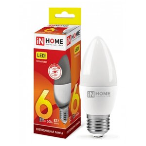 Лампа светодиодная IN HOME LED-свеча-VC 6вт 230в е27 3000к 480лм