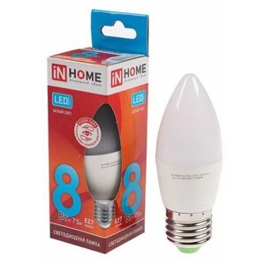 Лампа светодиодная IN HOME LED-свеча-VC, е27, 8 вт, 230 в, 4000 к, 720 лм