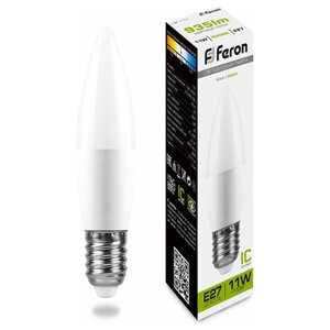 Лампа светодиодная LED 11вт Е27 белый матовая свеча | код 25944 | FERON (4шт. в упак.)