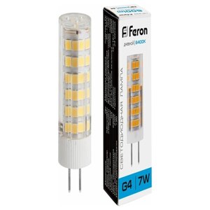Лампа светодиодная LED 7вт 230в G4 дневной капсульная | код 25865 | FERON (7шт. в упак.)