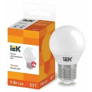 Лампочка Светодиодная IEK Шар 9Вт 230В E27 G45 810Лм 3000К LLE-G45-9-230-30-E27, упаковка 10шт.