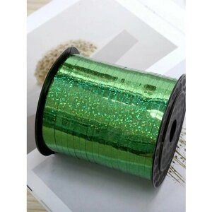 Лента упаковочная декоративная для воздушных шаров голографик зеленый - 0,5см х 250м