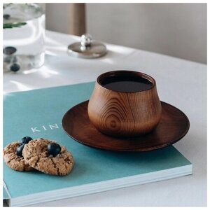 Magistro Чайная пара из натурального кедра Mаgistrо, чашка 150 мл, блюдце d=15,5 см, цвет шоколадный