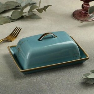 Маслёнка фарфоровая Magistro «Церера», 1812 см, цвет голубой (комплект из 2 шт)