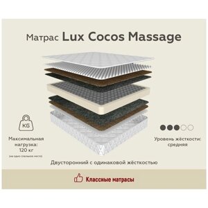 Матрас LUX COCOS MASSAGE высота 24 см для сна на диван кровать пружины 256 кокос пена AirFoam стеганный жаккард (200 / 200)