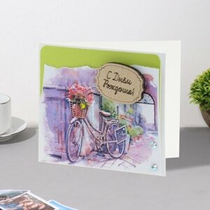 Мини-открытка "С Днём Рождения! дек. элемент, велосипед. 9,5х8 см