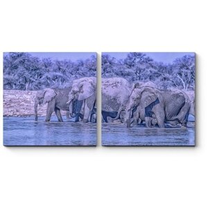 Модульная картина Африканские слоны на водопое 120x60