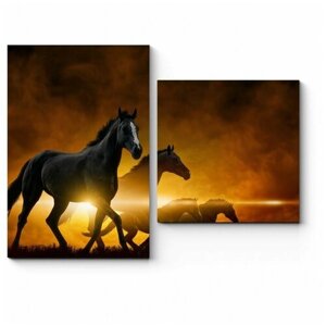 Модульная картина Бегущие лошади на фоне закатных облаков 120x90