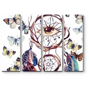 Модульная картина Ловец снов в окружении порхающих бабочек 120x90