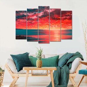 Модульная картина/Модульная картина на холсте/Модульная картина в подарок/красочный нарисованный закат - COLORFUL painted sunset 125х85
