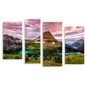 Модульная картина на холсте "Озеро вокруг гор" 90x58 см