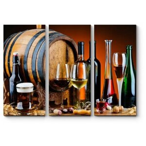 Модульная картина Натюрморт с деревянной бочкой и вином 120x86
