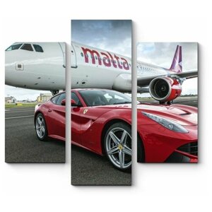 Модульная картина Суперкар Ferrari F12 рядом с AirMalta Airbus A320110x99