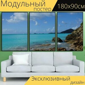 Модульный постер "Антигуа, карибский бассейн, пляж" 180 x 90 см. для интерьера