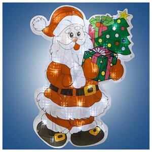 Н. г. эл. гирл. панно блестящ. Дед Мороз с ёлкой 0.46х 0.35м, 30л. LED, бел. кабель 1.5м до розетки