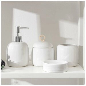 Набор аксессуаров для ванной комнаты Доляна Monro, 4 предмета (мыльница, дозатор для мыла 450 мл, стакан, баночка), цвет белый